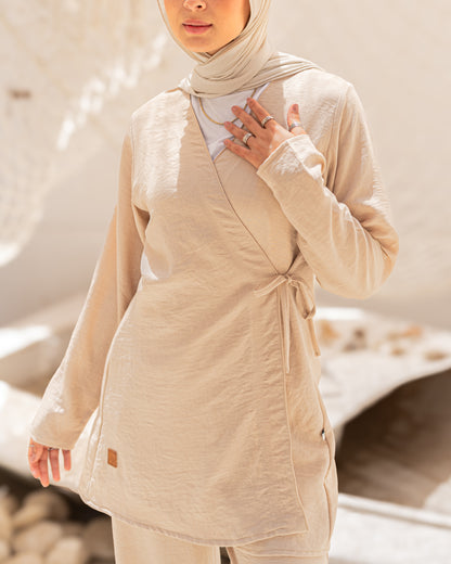 Linen Wrap Set in Beige