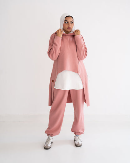 High low jogger Pants Set in Pink