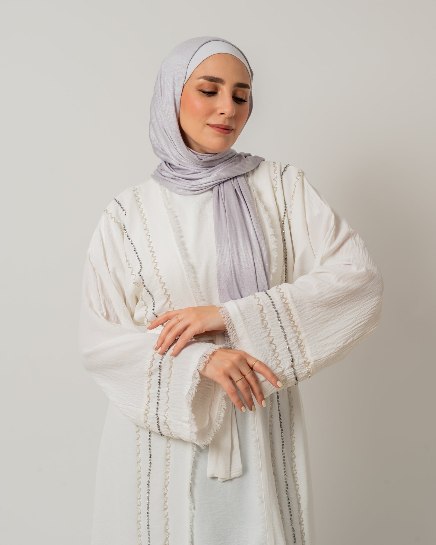 Abaya with stones in White