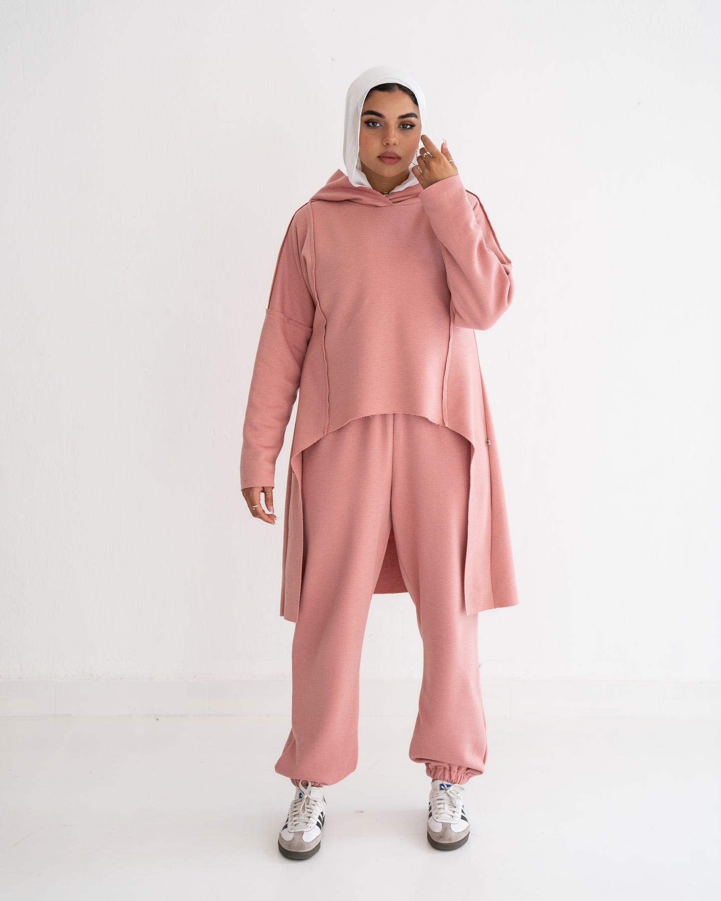 High low jogger Pants Set in Pink