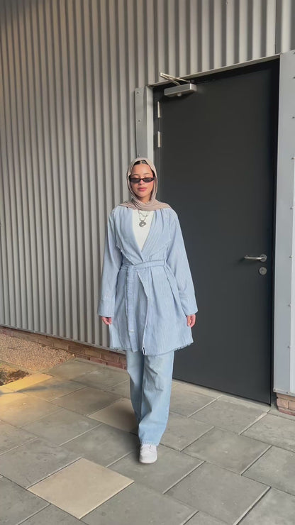 Linen Cardigan in Baby Blue