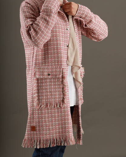 Self Textured Tweed Coat